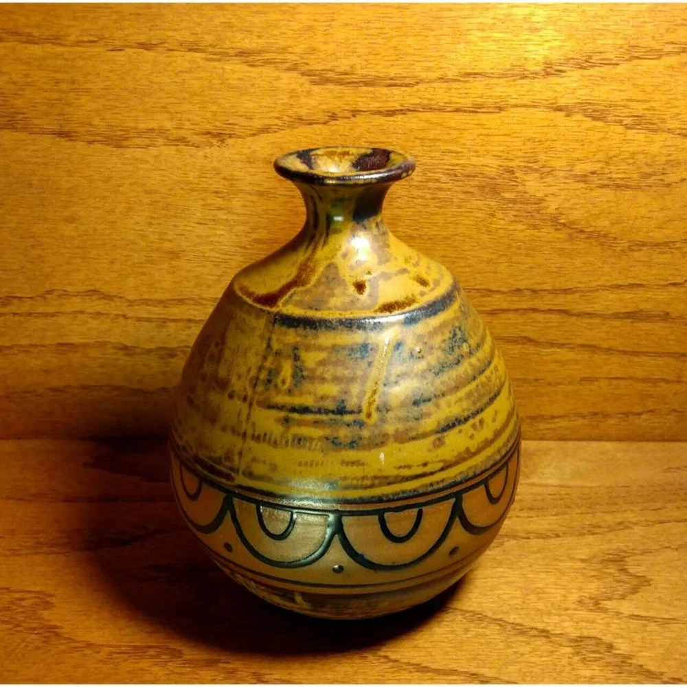 Studio Art Pottery Vase Narrow Neck Brown Stoneware Rustic Southwestern Decor